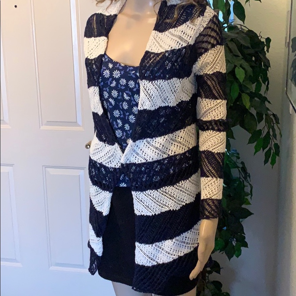 Ralph Lauren Blue & White Crocheted Sweater xxsml